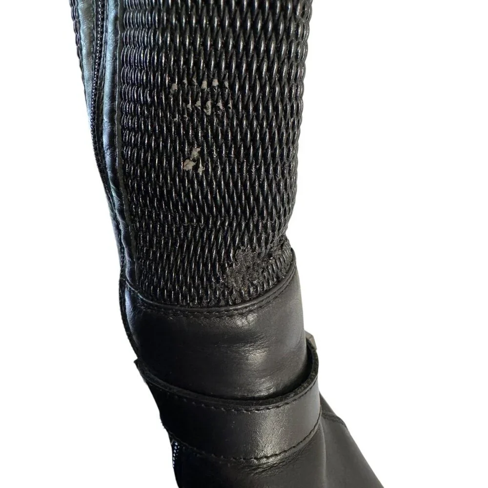 Aquatalia Women’s Black Leather and Stretch Fabric Knee high Boots – Size 8.5‎